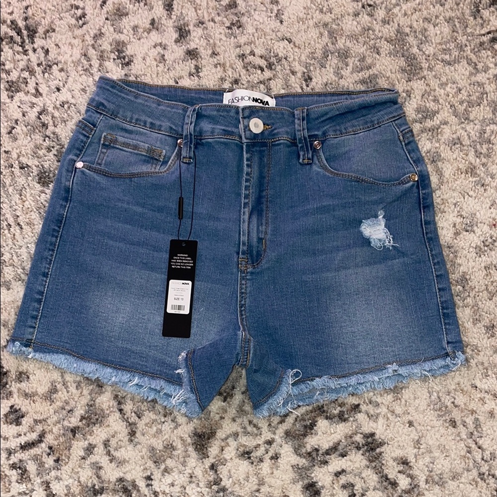 Fashion Nova Blue Jean Shorts Distressed Cut-Off Style